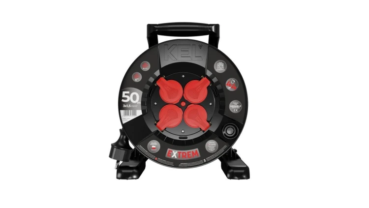 Przedłużacz bębnowy EXTREME LINE 4 gniazda z/u IP44 16A H05RR-F 3x1,5 50m czarny W-100032