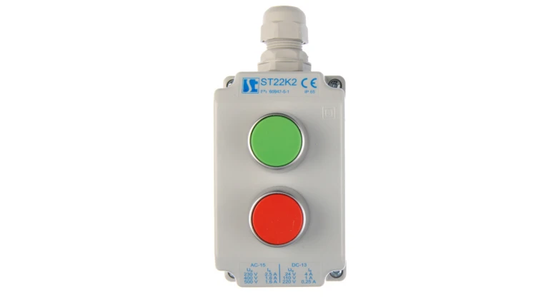 Kaseta sterownicza 2-otworowa z przyciskami zielony/czerwony IP65 ST22K2\01-1