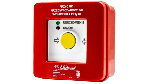 Przycisk ppoż wyłącznika prądu n/t 2 tory prądowe 12A, NC-NO, diody uniwersalne (230V AC lub 24V DC) czerwona/zielona PPWP-1s A
