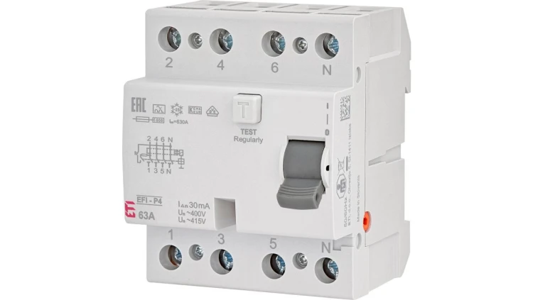 Wyłącznik różnicowoprądowy 4P 63A 0,03A typ A 6kA EFI6-P4 A 63/0.03 002061663