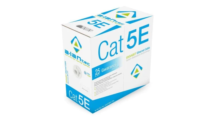 Kabel U/UTP kat.5e, teleinformatyczny, LSOH, Dca 4x2x24 AWG, 1Gb/s, 250 MHz, gwarancja 25 lat, certyfikat INTERTEK ETL, szary,