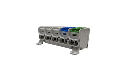 Blok dystrybucyjny - rozdzielczy HLAK 25 (MAG) 5P szary, niebieski, zielony 2xAl/Cu 25mm²+16mm² 1000VAC/1500VDC MAG5253ABG