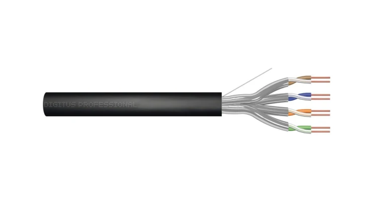 Kabel instalacyjny zewnętrzny żelowany DIGITUS kat.6A,U/FTP, Fca, AWG 23/1, PE, 500m, czarny, szpula DK-1621-A-VH-5-OD