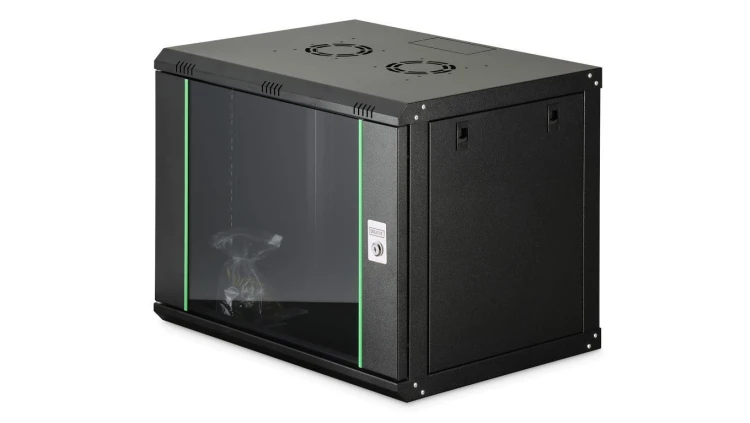 Szafa sieciowa wisząca Dynamic 19 9U rack 600x450, drzwi szyba, czarny, niezłożona, 60kg DN-37105