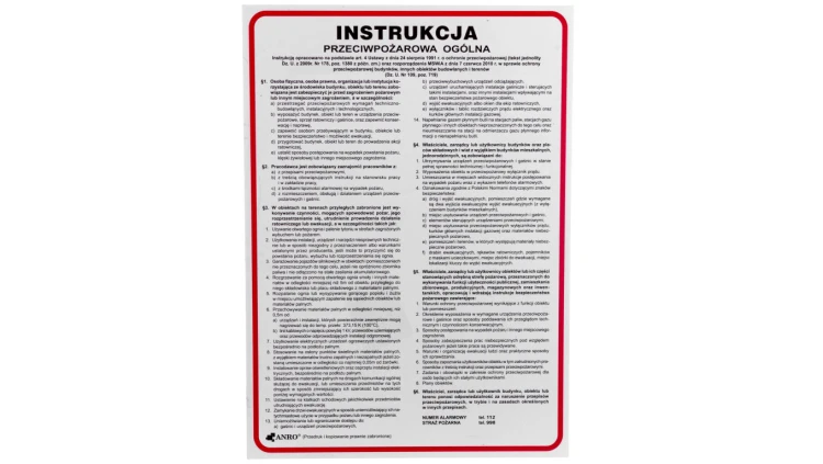 Tabliczka ostrzegawcza PCV /Instrukcja przeciwpożarowa ogólna/ IP02/P