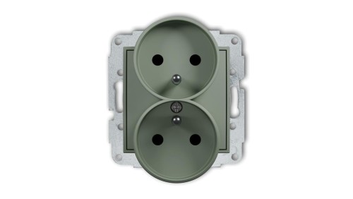 MINI Mechanizm gniazda podwójnego do ramki z uziemieniem 2x(2P+Z) (przesłony torów prądowych) szałwiowy 61MGPR-2zp