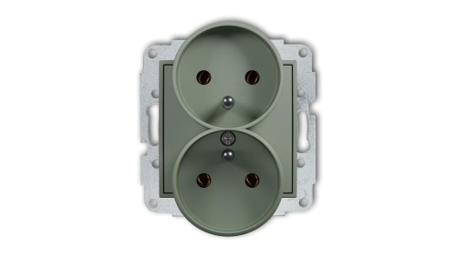 MINI Mechanizm gniazda podwójnego do ramki z uziemieniem 2x(2P+Z) (bez przesłon torów prądowych) szałwiowy 61MGPR-2z