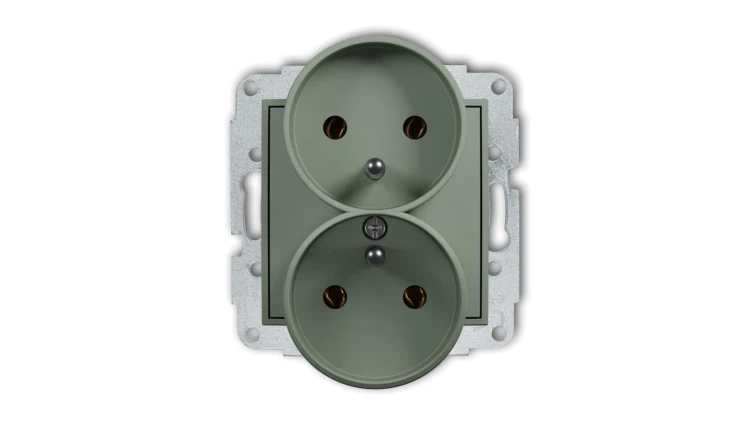MINI Mechanizm gniazda podwójnego do ramki z uziemieniem 2x(2P+Z) (bez przesłon torów prądowych) szałwiowy 61MGPR-2z