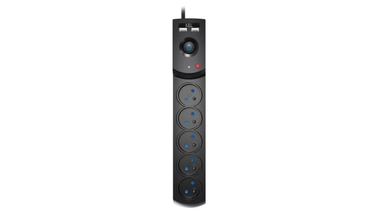 Przedłużacz przeciwprzepięciowy professional 5 gniazd 2xUSB 1,5m 10A 230V 2300W czarny W-100043