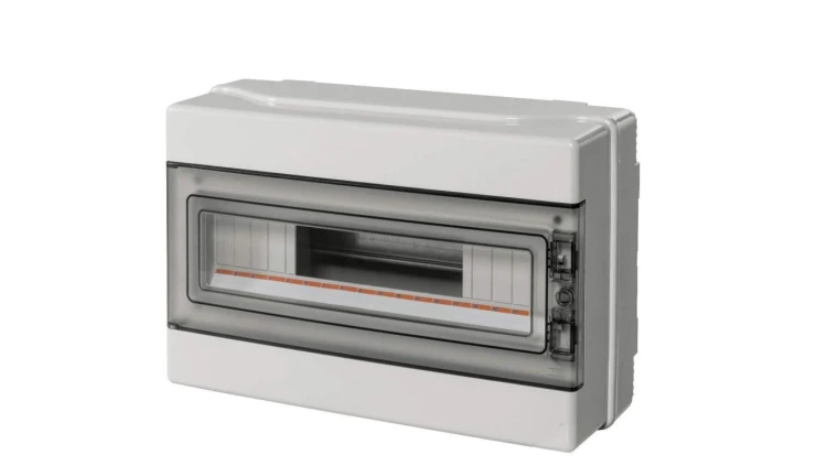 Rozdzielnica modułowa 1x18 n/t bezhalogenowa drzwi transp.IP65 szyna N+PE szara 1000V AC 1500V DC PV UV 290x390x140, EC62018E