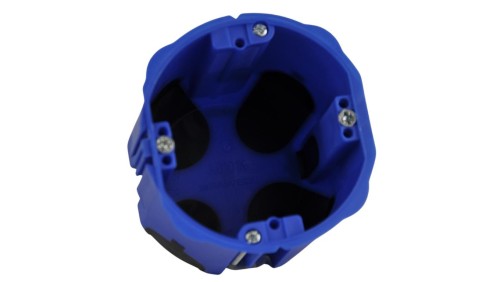 Puszka do pustych ścian PRIMEBOX, głęboka 60mm, fi74, łączeniowa, z wkrętami, wiatroszczelna, niebieska, IP30, A.0101KA