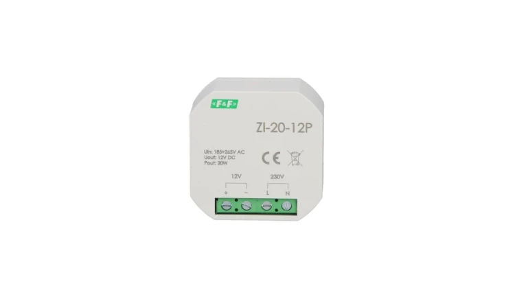 Zasilacz impulsowy do puszki 180-264V AC, wyj. 12V DC 1,6A 20W ZI-20-12P
