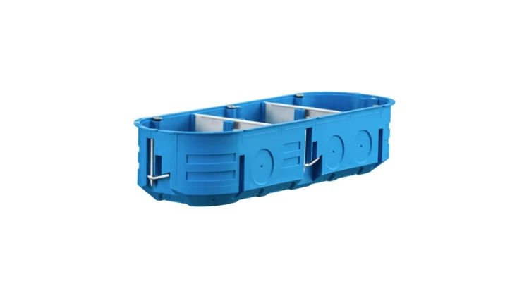 Puszka do pustych ścian regips trójpolowa 3x60mm płytka samogasnąca bezhalogenowa niebieska Multibox P3x60K32324203