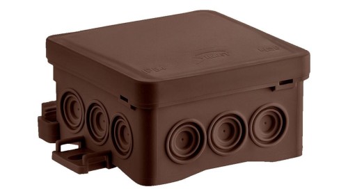 Puszka naścienna 85x40x85mm IP54 z dławnicami samozatrzaskowa bezhalogenowa odporna na UV brązowa FastboxiHook NS6 35346115