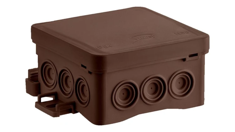 Puszka naścienna 85x40x85mm IP54 z dławnicami samozatrzaskowa bezhalogenowa odporna na UV brązowa FastboxiHook NS6 35346115