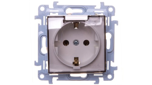 Simon 10 Gniazdo pojedyncze SCHUKO z uszczelką klapka transparetna biała 16A 250V IP44 CGSZ1B.01/11A
