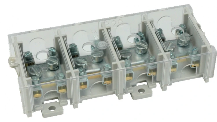 Odgałęźnik instalacyjny 4-torowy (1x25mm²/4x6mm²) LZ4*25/6P mocowanie do podłoża i TS 35, z pokrywą, szary 84171002