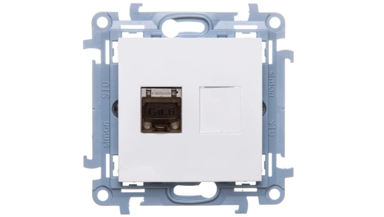 Simon 10 Gniazdo komputerowe pojedyncze RJ45 kat.6 ekranowane biały C61E.01/11