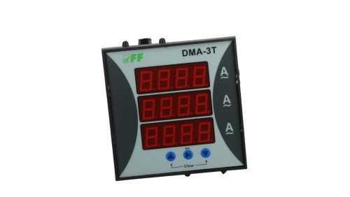 Amperomierz 3-fazowy cyfrowy tablicowy 0-9000A dokładność 1 96x96mm do pracy z przekładnikiem 5A DMA-3T