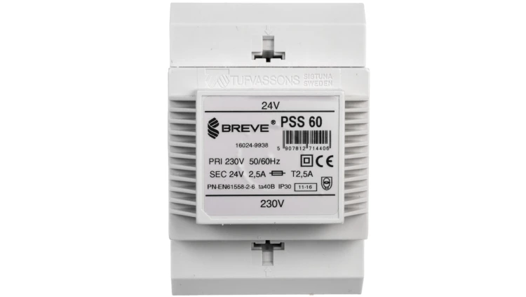 Transformator 1-fazowy modułowy bezpieczeństwa PSS 60 230/ 24V 2,5A, na szynę DIN, IP30, Ta 40, 16024-9938