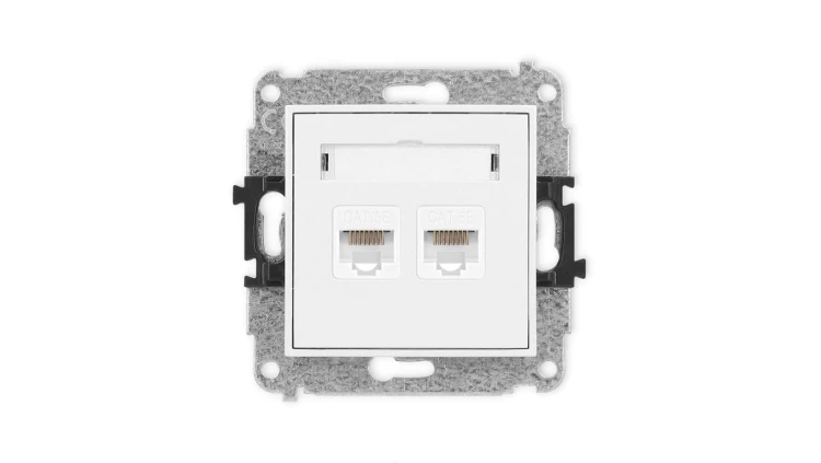 MINI Mechanizm gniazda komputerowego podwójnego 2xRJ45, kat. 5e, 8-stykowy biały mat 25MGK-2