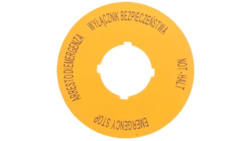 Tabliczka opisowa żółta okrągła EMERGENCY STOP (4 języki) M22-XBK15 167638