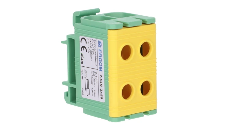 Złączka szynowa 2-torowa ZJUN-2x50 PE żółto-zielona R34RR-07020002003 /6szt./