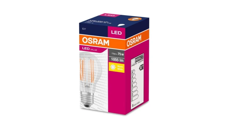 Żarówka LED VALUE CLASSIC A 75 E27 7,5W 1055lm 2700K 827 FIL non-dim 4058075288669