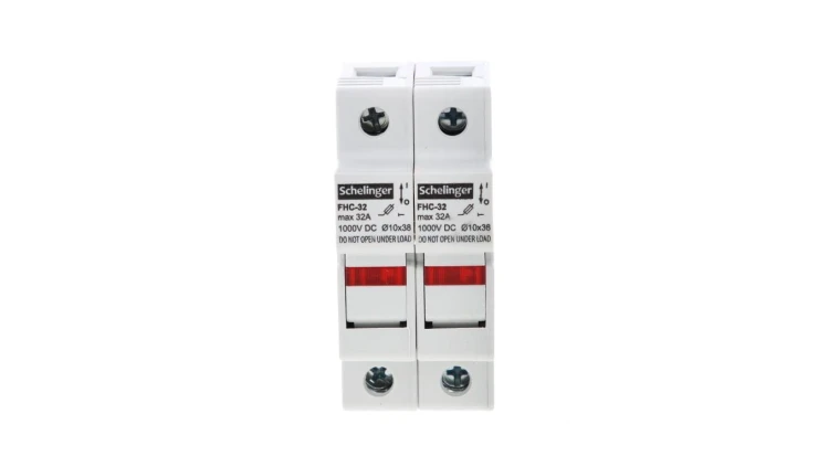 podstawa bezpiecznikowa 2-polowa do wkładek 10x38 1000V DC MAX. 32A Z KONTROLKĄ