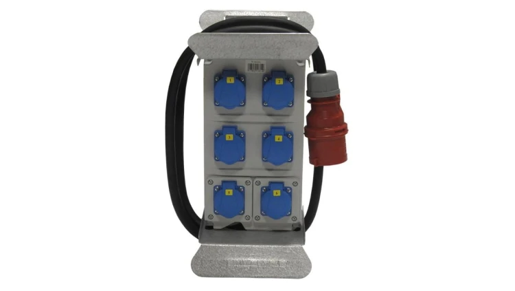 Rozdzielnica budowlana elCARRY C32-0006 IP44 w stojaku, 2m H07RN-F 5G4 z wtyczką CEE 32A-5P, 6x gniazdo GK 230V 16A 46381210