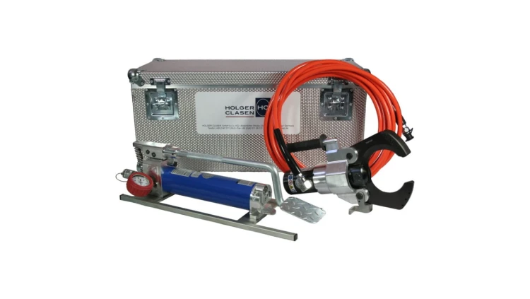 Zestaw do bezpiecznego cięcia z manometrem FI: 95mm / do 30KV / Nożyce hydrauliczne do bezpiecznego cięcia kabli GIS-V-FP/95