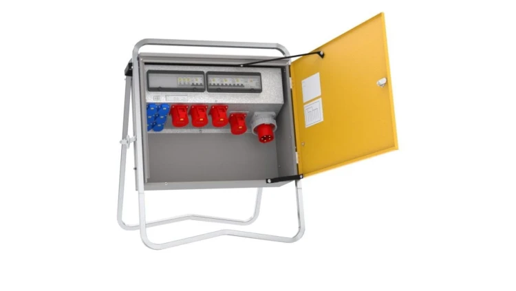 Rozdzielnica budowlana elBOX-M W63-004006 IP44 wtyk CEE 63A-5P gn: 6xGK 230V 16A 4xCEE 32A 1xRCCB 6kA 77451012