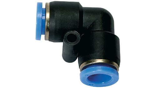 Złączka pneumatyczna wtykowa kątowa do węża fi 6 mm, tworzywo sztuczne