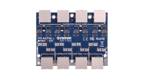 4-kanałowy moduł ogranicznika przepięć sieci LAN Gigabit Ethernet, 3 stopnie ochrony (DGT, MOSFET, TVS) PTF-64-EXT/PoE