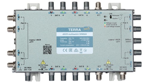 Multiswitch przelotowy SRM-584 Terra z aktywnym torem FM/DAB/DVB-T i wbudowanym AGC - klasa A system Digital SCR/Unicable