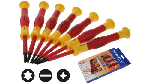 Zestaw wkrętaków precyzyjnych / Wkrętaki izolowane 1000V / Wkrętaki dla instalatorów 7 SZTUK - 1KV / E32207