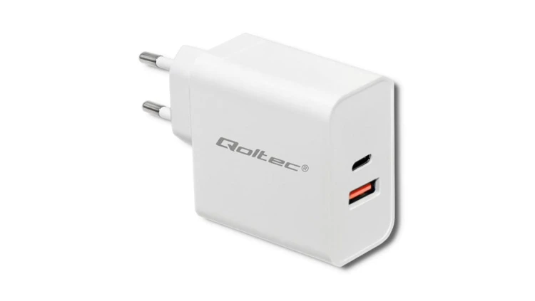 Qoltec Ładowarka sieciowa 63W 5-20V 1.5-3A USB typ C PD USB QC 3.0 Biała