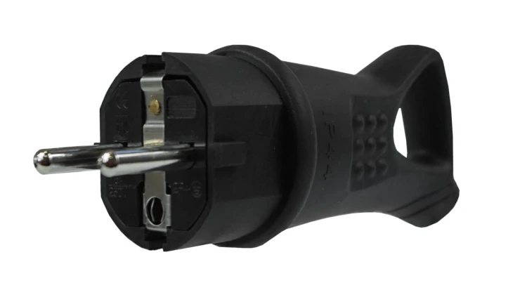 Wtyczka gumowa 16A 230V IP44 z uchwytem czarna AEI602297