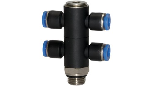 Złączka pneumatyczna wtykowa banjo podwójna G 3/8 GZ do węża fi 8 mm, tworzywo sztuczne