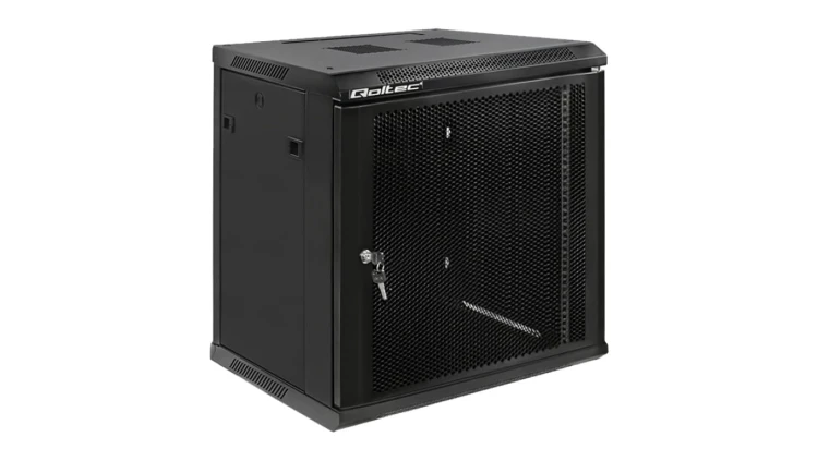 Qoltec Szafa RACK 19 12U 600 x 635 x 450 Perforowane drzwi Wisząca Stalowa obudowa Zamek Czarna