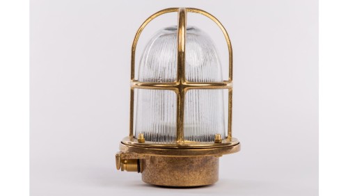 KINKIET mosiężny 15N, E27, 60W, klosz przeźroczysty-szkło, IP64, siatka mosiężna A15N