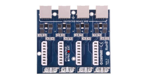 4-kanałowy moduł ogranicznika przepięć sieci LAN Gigabit Ethernet, 3 stopnie ochrony (DGT, MOSFET, TVS) PTU-64-EXT/PoE