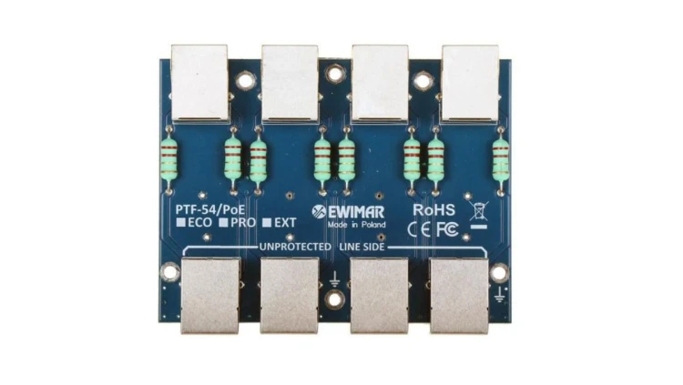 Moduł zabezpieczenia przeciwprzepięciowego LAN / IP CCTV serii EXT, PTF-54-EXT/PoE