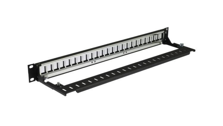 Patch panel pusty RACK 19 1U na 24 moduły keystone z półką czarny DataGate Molex