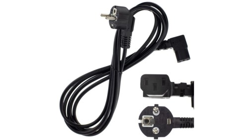 Kabel zasilający 230V 10A IEC320 prosty C13 kątowy 3m czarny