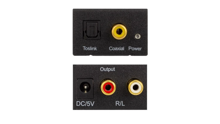 Konwerter Audio cyfrowo-analogowy RCA Cinch / TOSLINK - 2x RCA Cinch aktywny (gniazdo DC 5V 2A) czarny