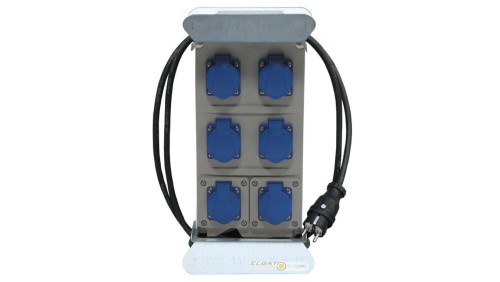 Rozdzielnica budowlana elCARRY C16U-0006 IP44 w stojaku, 2m H07RN-F 3G2,5 (OPD) z wtyczką UNI 230V 16A, 6x gniazdo GK 230V 16A 4