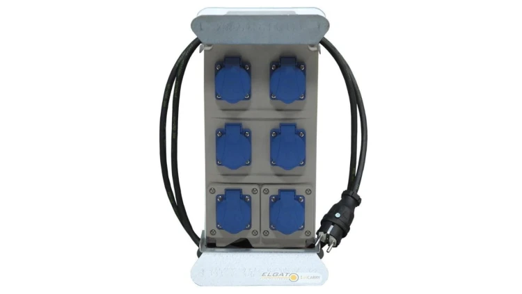 Rozdzielnica budowlana elCARRY C16U-0006 IP44 w stojaku, 2m H07RN-F 3G2,5 (OPD) z wtyczką UNI 230V 16A, 6x gniazdo GK 230V 16A 4