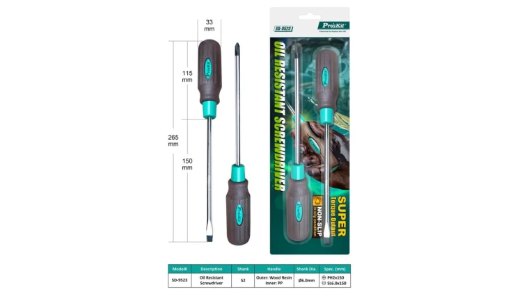 Zestaw wkrętaków olejoodpornych 6.0 x 150mm + PH2 SL6.0 2szt SD-9523