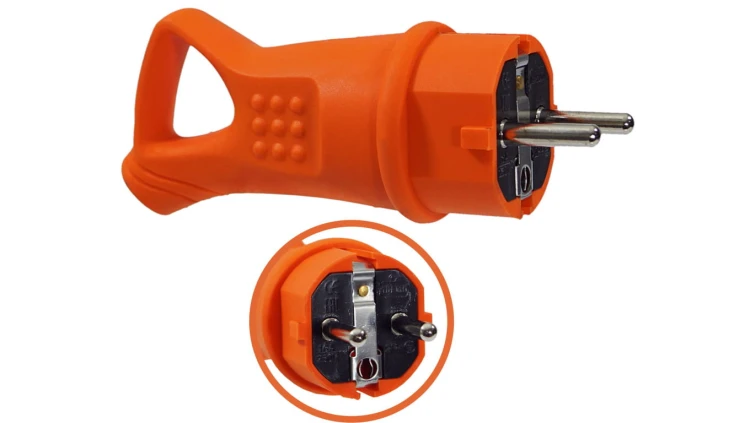 Wtyczka gumowa 16A 230V IP44 z uchwytem pomarańczowa AEI602297-O